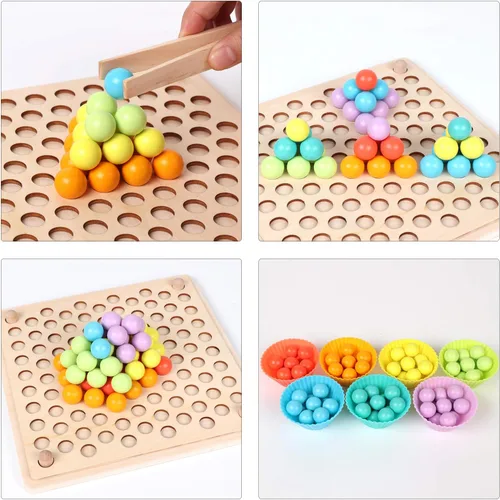 Miniatura 6 de QZMTOY Juego de cuentas de madera con clavijas, juguetes Montessori de aprendizaje, clasificación de colores, juguetes a juego apilables para niños