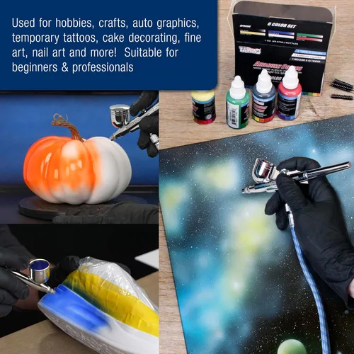 Miniatura 8 de Equipo profesional de 3 sistemas de aerógrafo con compresor y kit de pinturas de 6 colores primarios, de Master Airbrush Azul frío