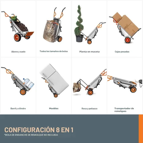 Miniatura 3 de Worx WG050 Aerocart 8 en 1 Carro de Jardín/Carretilla de Jardín de Alta Resistencia/Dolly