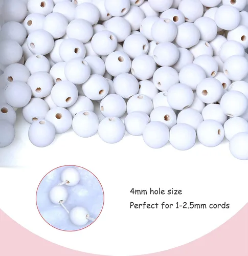 Miniatura 4 de 60 cuentas de madera blanca mate de 0.71 pulgadas para manualidades hechas a mano, cuentas redondas de madera a granel con agujero de 0.157 pulgadas