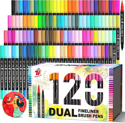 TBC The Best Crafts Juego de Rotuladores de Pincel Duales, 120 Marcadores de Arte Regalos de Navidad para Libros de Colorear para Adultos Tarjetas