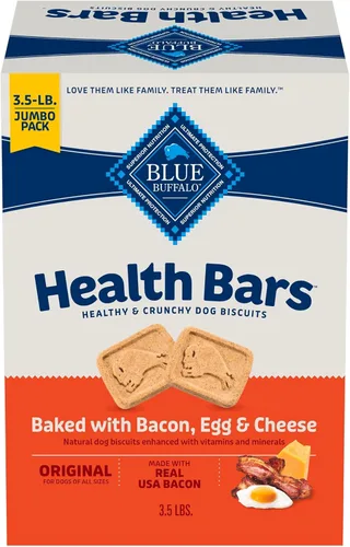 Miniatura 30 de Blue Buffalo Health Bars - Galletas crujientes de tocino, huevo y queso para perros, horneadas al horno con tocino real e ingredientes naturales