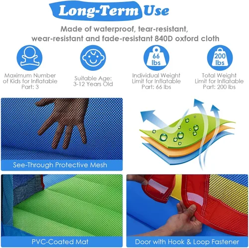 Miniatura 3 de BOUNTECH Tobogán acuático inflable, casa hinchable para niños de 5 a 12 años, para fiestas en interiores y exteriores, con soplador de 480 W, bolas