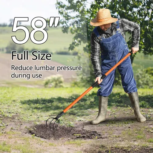 Miniatura 4 de VNIMTI Cultivador para Jardinería, Cultivador de Jardín de 4 Puntas con Mango de Fibra de Vidrio, 58 Pulgadas