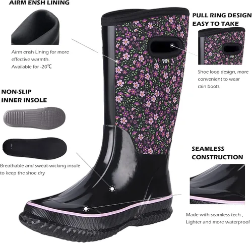 Miniatura 2 de WTW - Botas de lluvia que llegan a media pantorrilla para mujer, impermeables, aisladas, de neopreno, botas para cacería, botas de jardín, botas