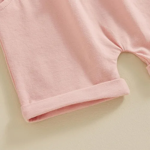 Miniatura 6 de Conjunto de 2 piezas de ropa para bebé niña pequeña con letras bordadas, camiseta y pantalones cortos para correr