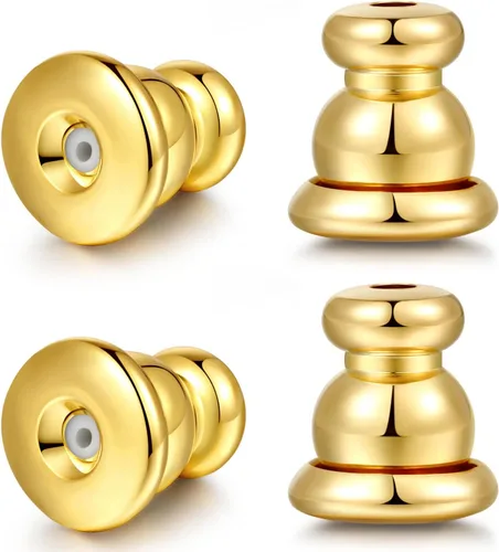 Miniatura 11 de Respaldos de Aretes para Pendientes, Respaldos de Aretes Tipo Bala de Oro 18K Repuestos para Pendientes/Orejas Caídas, Cierres de Seguridad con 2