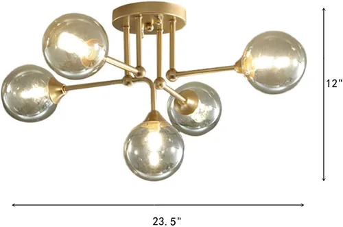 Miniatura 2 de RUNNUP Esfera de cristal transparente semi empotrada iluminación moderna 5 luces cerca de la lámpara de techo para dormitorio, pasillo, cocina y Oro