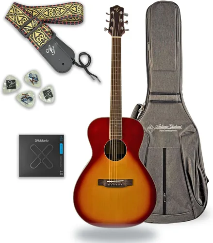 Miniatura 11 de Antonio Giuliani DN-3 Guitarra acústica de caoba con estuche de transporte y accesorios - Paquete completo de guitarra - Dreadnought