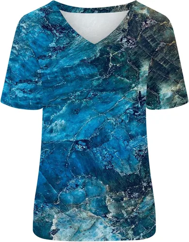 Miniatura 4 de Camiseta de manga corta con cuello en V y estampado floral retro para mujer, estilo casual y elegante