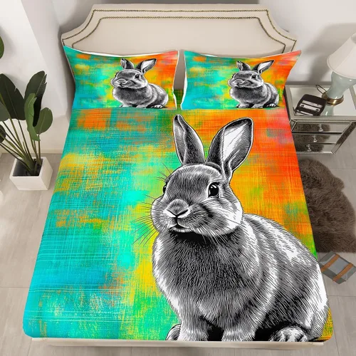 Miniatura 16 de Erosebridal Juego de cama de caballo para niñas, niños y parejas, sábana bajera ajustable de caballos blancos y negros, tamaño individual, diseño