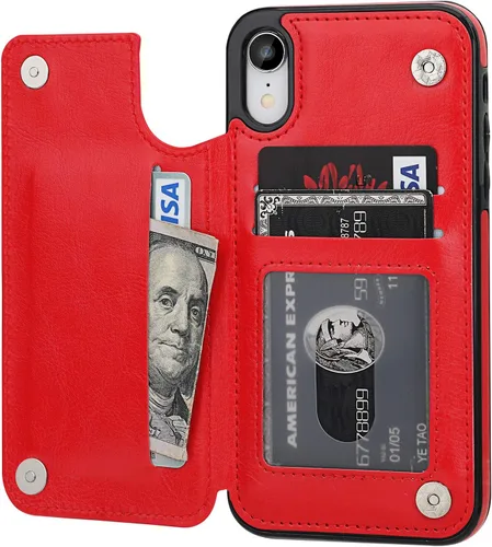 Miniatura 9 de ONETOP OT - Funda tipo cartera para iPhone XR con tarjetero, piel sintética de alta calidad, ranuras para tarjetas, doble cierre magnético y funda