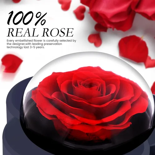 Miniatura 2 de Rosa preservada con collar de corazón, regalo de flor eterna para mamá, esposa, novia, mujer, perfecto para el día de San Valentín, cumpleaños, Rojo