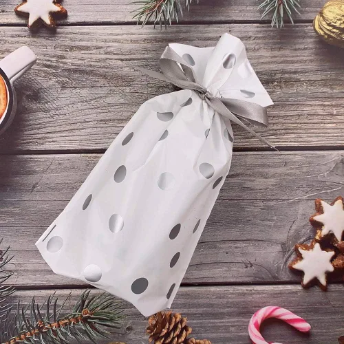Miniatura 4 de Enjonar 24 bolsas de regalo de fiesta, bolsa de regalo plateada, bolsa de plástico con cordón para dulces, regalos