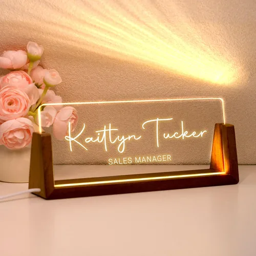 Miniatura 7 de Placa de nombre personalizada para escritorio, placa de nombre personalizada con luz para escritorios, decoraciones de escritorio para mujeres