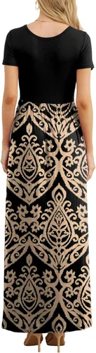 Miniatura 6 de GRECERELLE Vestidos largos de manga corta para mujer, vestidos largos casuales con bolsillos