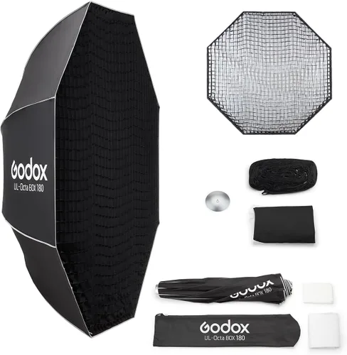 Miniatura 12 de Godox Softbox UL-Octa60 - Caja de luz octogonal de 23.6 pulgadas, diseño de paraguas de liberación rápida, caja de luz con rejilla y deflector