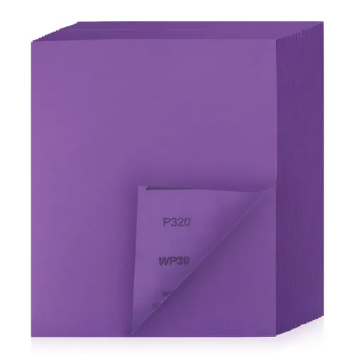 Miniatura 10 de Papel de lija de grano 80, 20 unidades, hojas de lija en seco y húmedo de 9 x 11 pulgadas, papel de arena abrasivo de alúmina púrpura para madera