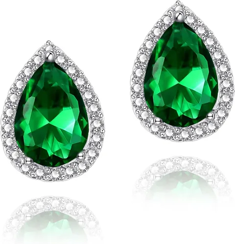 YOMELA - Aretes tipo dormilona de circonia cúbica, tono oro blanco, de 0.39 pulgadas, con halo, cuadrados, redondos, con forma de lágrima, corazón,