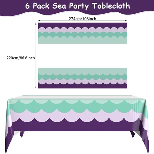 Miniatura 2 de Irenare 6 manteles con temática de olas del océano de 87 x 108 pulgadas, color azul, rectangular, de plástico, con estampado de agua, mantel