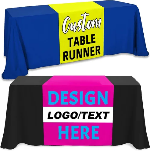 Camino de mesa personalizado con logotipo de empresa, mantel de arpillera personalizado personalizado, texto de diseño de nombre impreso para 13 x