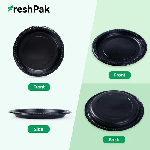 Miniatura 3 de Paquete de 150 platos de plástico negro de 9 pulgadas, envoltura retráctil, listos para usar Heavy Duty BPA Free Mineral Filled PP Microwave &