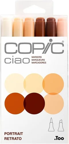 Copic Ciao, marcadores de alcohol, juego de 6 rotuladores de doble punta de cepillo para artistas y creadores adolescentes/adultos, marcadores de
