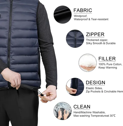 Miniatura 4 de Loowoko Chaleco térmico para hombre con batería incluida, chalecos eléctricos ligeros para hombres recargables para invierno