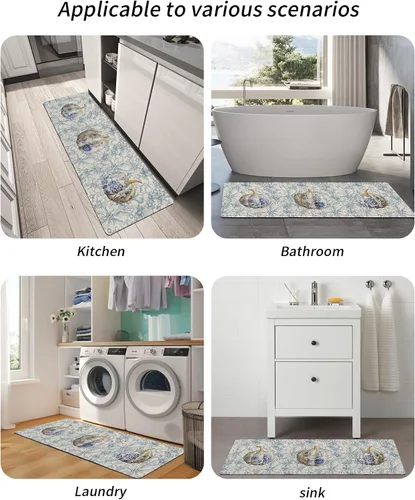 Miniatura 6 de Tapete de baño con diseño de flores y azulejos de calabazas para bañera, antideslizante, de secado rápido y absorbente, de tierra de diatomeas