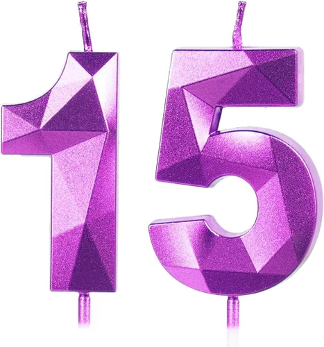 Miniatura 322 de Velas de cumpleaños número 15, velas número 15, velas de feliz cumpleaños de oro rosa para pastel, decoraciones de cobertura de pastel de diseño 3D