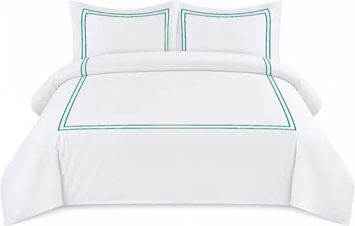 Miniatura 34 de BedDecor Lujoso juego de funda de edredón de algodón egipcio de 400 hilos, 1 pieza con hermoso bordado de 2 rayas