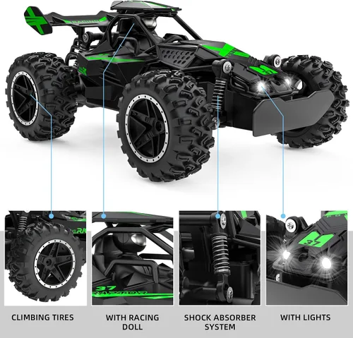 Miniatura 5 de ACAMMZAR Coche de Control Remoto, Coches RC de Alta Velocidad 1:18 para Niños, Camión RC Monstruo Todo Terreno de 20KM/H con Luces Juguetes