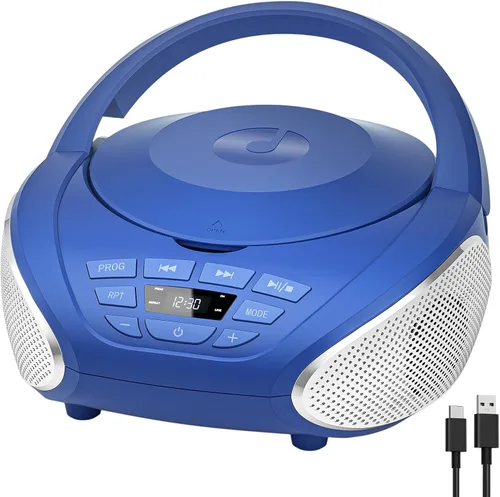 Miniatura 11 de Gueray Reproductor de CD portátil Boombox Radio Reproductores de CD con altavoces, audio para el hogar, radio FM, entrada AUX, soporte