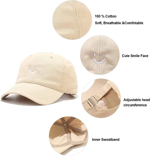 Miniatura 7 de Umeepar Gorra de béisbol con cara sonriente para mujeres y hombres, ajustable, de perfil bajo, de algodón, sin estructura, para papá