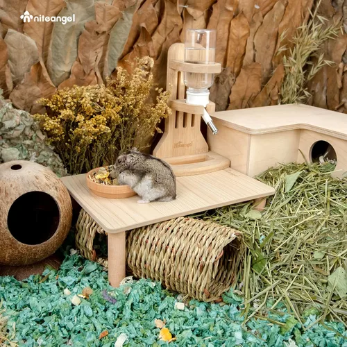 Miniatura 6 de Niteangel Plataforma de Juego de Madera para Hámsteres Enanos, Sírios, Jerbos, Ratones, Degus u Otras Mascotas Pequeñas