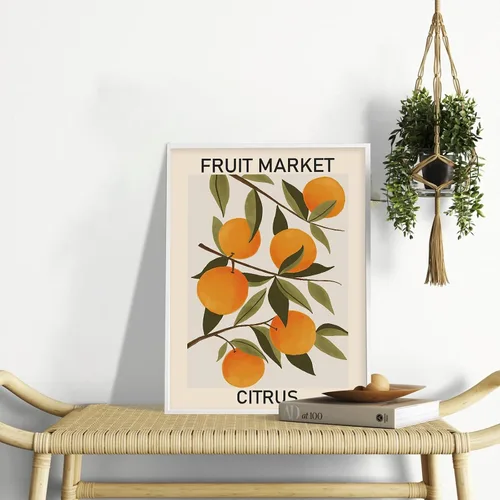 Miniatura 7 de Juego de 9 impresiones de arte de pared de mercado de frutas, pósteres coloridos abstractos, impresiones de mercado de frutas limón naranja plátano