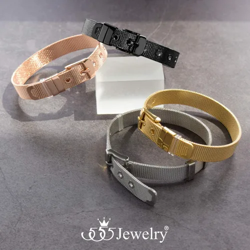 Miniatura 5 de 555Jewelry Pulsera de malla con hebilla de cinturón ajustable de acero inoxidable para mujer