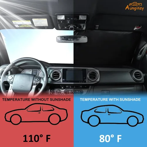 Miniatura 3 de Aunginsy Parasol para parabrisas delantero compatible con Toyota Tacoma 2006-2026, parasol plegable reflectante para rayos UV y protección solar