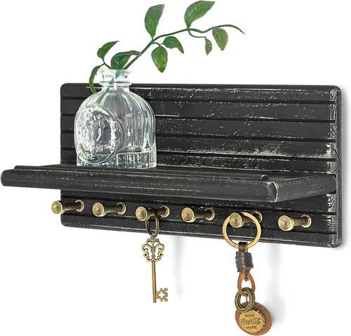 Miniatura 31 de Rebee Vision Soporte de pared de madera de acacia para decoración del hogar, mini llavero de 7 pulgadas para pared con 4 ganchos resistentes