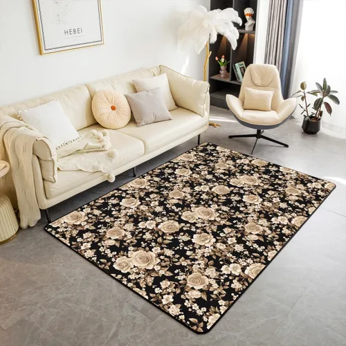 Miniatura 14 de jejeloiu Groovy Flower Area Rug 3x5 Retro Floral Boho Living Room Rugs for Bedroom 70S Hippie Groovy Flowers Bohemian Decor Carpet Psychedelic Beige