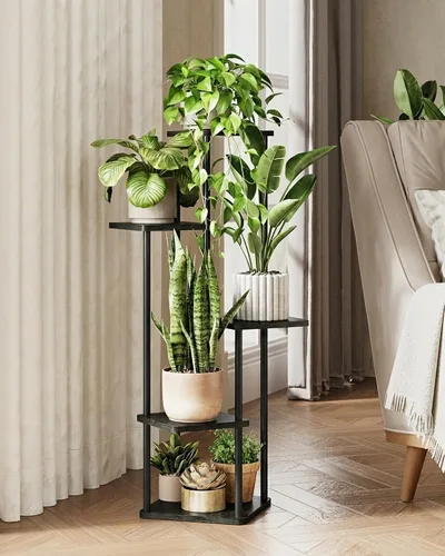 Miniatura 14 de GENTINGBRO Soporte alto para plantas de interior de 4 niveles para múltiples plantas, soporte de madera para plantas, estante de madera, estantería