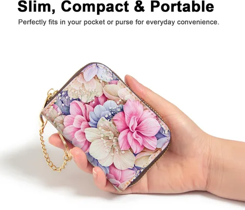 Miniatura 5 de Soporte para tarjetas de crédito, cartera con bloqueo RFID para mujer, pequeña cartera delgada de cuero con llavero con cremallera, funda