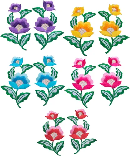 Miniatura 4 de 5 pares de flores florales para planchar con parche bordado de vid verde para cuello, vestido, zapatos, jeans, accesorios de costura (amarillo)