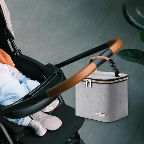 Miniatura 7 de Bolsa enfriadora de leche materna con bolsa de hielo para 4 biberones grandes de hasta 5 onzas, bolsa enfriadora de biberones ideal para madres gris