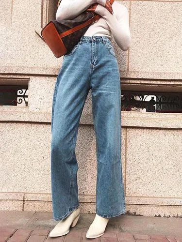 Miniatura 3 de HDLTE - Jeans de pierna ancha para mujer, pantalones holgados de cintura alta, pantalones de mezclilla tipo boyfriend Y2K