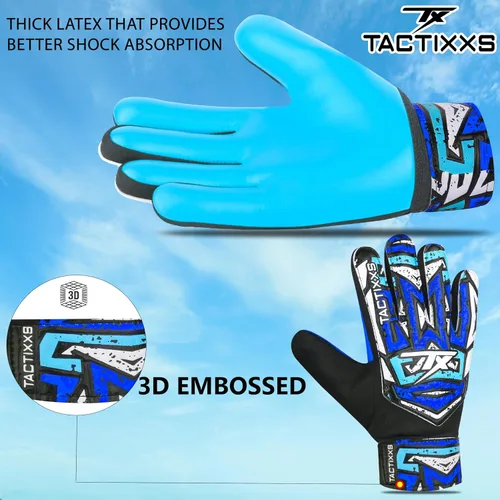 Miniatura 6 de Guantes de portero de fútbol para niños y jóvenes, guantes de portero de fútbol Funky antideslizantes con palma de látex de 0.16 in con agarres Azul