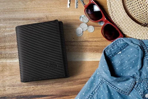 Miniatura 27 de Stealth Mode Cartera de cuero triple RFID para hombres con soporte de identificación abatible (negro)