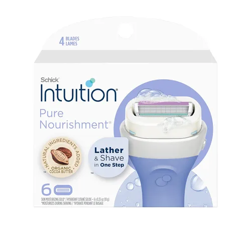 Recambio Schick Intuition, Navajas de Nutrición Pura para Mujeres | Repuesto de Hojas de Afeitar Intuition con Mantequilla de Cacao Orgánica, 6