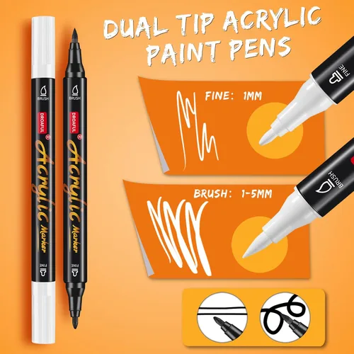 Miniatura 2 de Droaful Marcadores de Pintura Acrílica Blanco Negro, 6 Piezas Marcadores de Pintura Impermeables de Doble Punta Para Pintura en Rocas, Tela, Metal