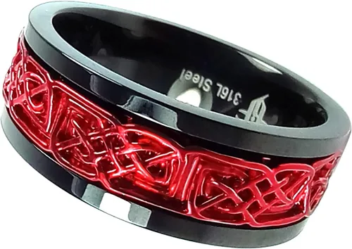 Miniatura 3 de Anillo giratorio vikingo rojo de acero inoxidable negro para hombres y mujeres, banda nórdica celta antiansiedad, tallas 5-17